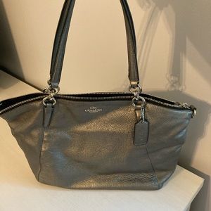 Coach metallic pewter gray leather purse